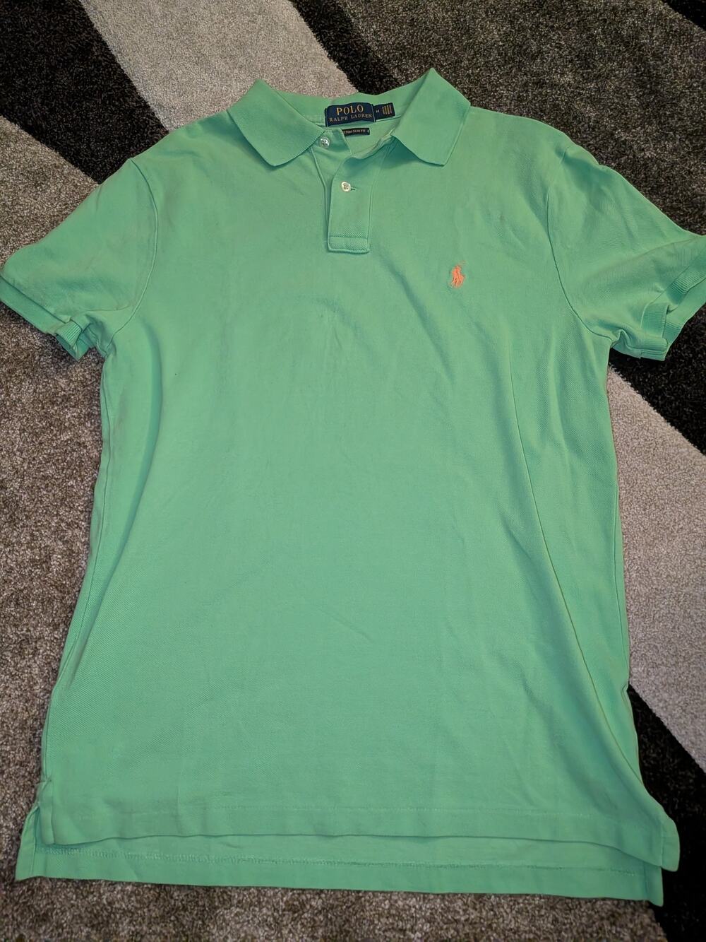 Polo Ralph Lauren Mens Polo Shirt Medium Green Custom Slim Fit Orange Pony